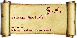 Zrinyi Apolló névjegykártya